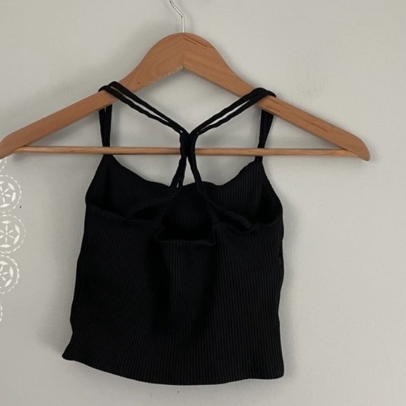 Carbon 38 Black Ribbed Cami Bra Cropped Tank Size Small - Picture 2 of 4